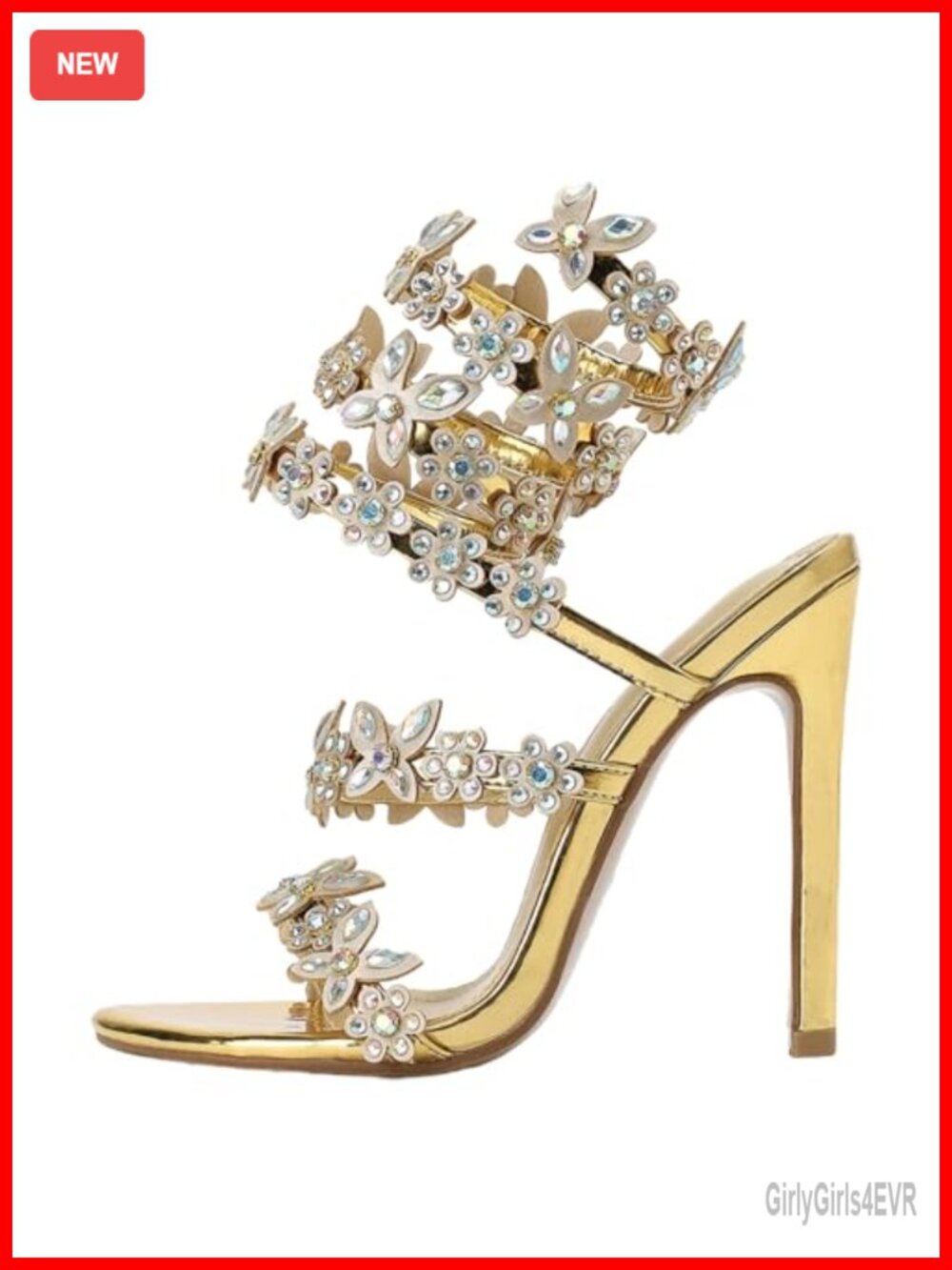 Faux Leather Diamante Spiral Strap High Heeled Sandals 4.3in Gladiator